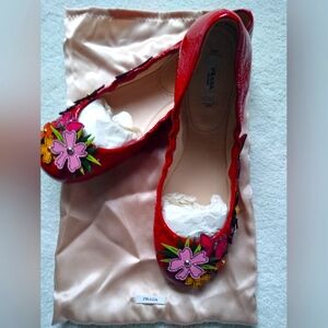 Prada patent leather floral ballet flats